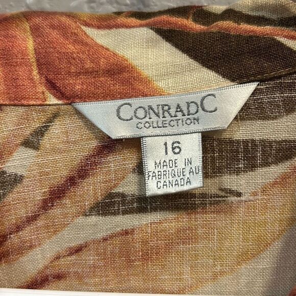 #577 Conrad C vintage linen, tropical short sleeve button-down top size 16 - Picture 6 of 11